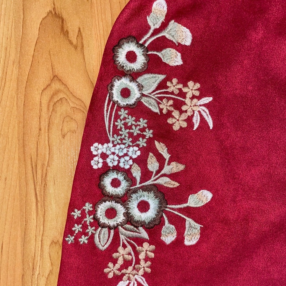 3 for $15//Burgundy Skirt with Floral Embroidery - Picture 3 of 5